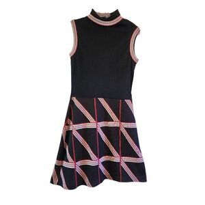 Vintage Monsanto NWT  mock turtleneck shimmer skater dress silver black and red